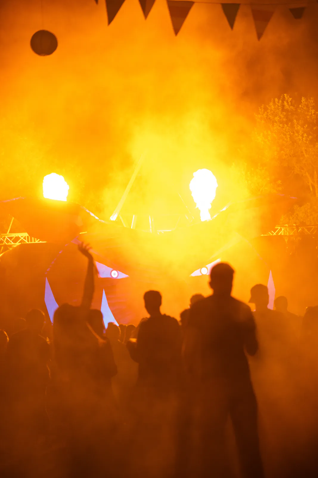 Silhouetten der Crowd in goldenem Bühnenlicht